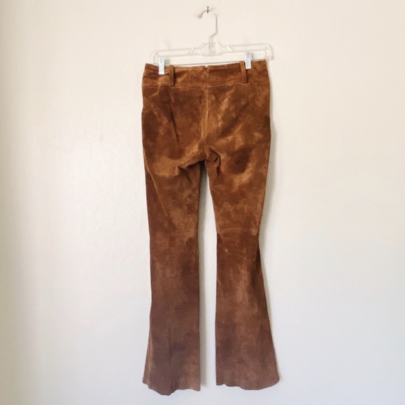Vintage y2k Super Low Rise Brown Leather Suede Flare Pants - Picture 4 of 4